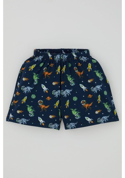 Breeze Erkek Bebek Şortlu Pijama Takımı Uzay Temalı Astronot Dinozor Desenli 9 Ay-3 Yaş, Lacivert