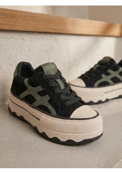 Guja 26k366 Kadın Hakiki Deri Bağcıklı Kalın Taban Sneaker Ayakkabı Siyah