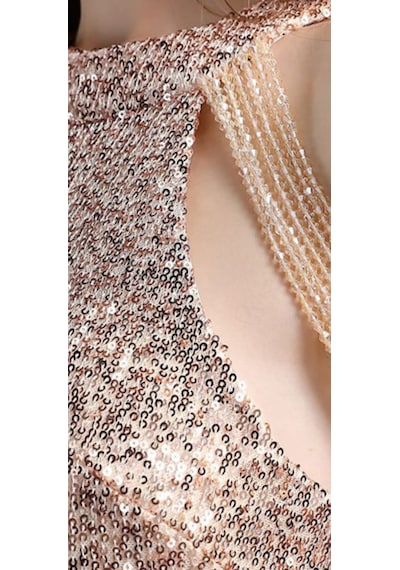 Hanife Glam Couture Hanife Glam Boncuk Detaylı Pulpayet Abiye Elbise Gold