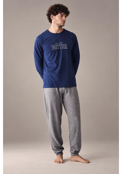 Gd Goldoremi Erkek Everythings Better Orta Kalın Regular Manşetli Uzun Kollu Pijama Takım İndigo Gd Goldoremi Erkek Everythings Better Orta Kalın Regular Manşetli Uzun Kollu Pijama Takım İndigo