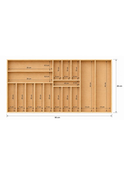 90x46 Cm Ahşap Kaşıklık Çekmece İçi Organizer Doğal Ahşap Mutfak Düzenleyici