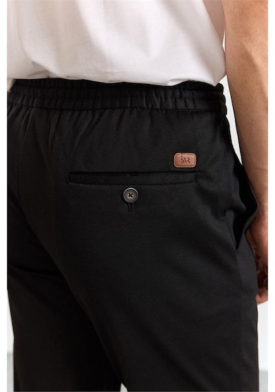 Süvari Siyah Slim Düz Twill Yarım Lastikli Jogger Pantolon Pn2020500716-s09