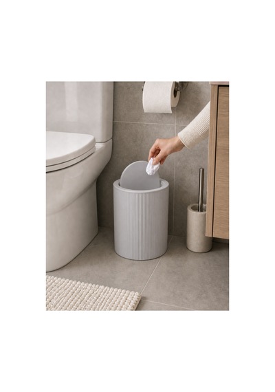 Novaflip Açılır Kapaklı Yuvarlak Çöp Kovası 6,25 L Kompakt & Modern Tasarım 22 19 Cm Gri