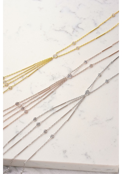 Queen Silver Jewelry 925 Ayar Gümüş, Zirkon Taşlı, Gümüş Çubuklu 2'li Vücut Zinciri Altın