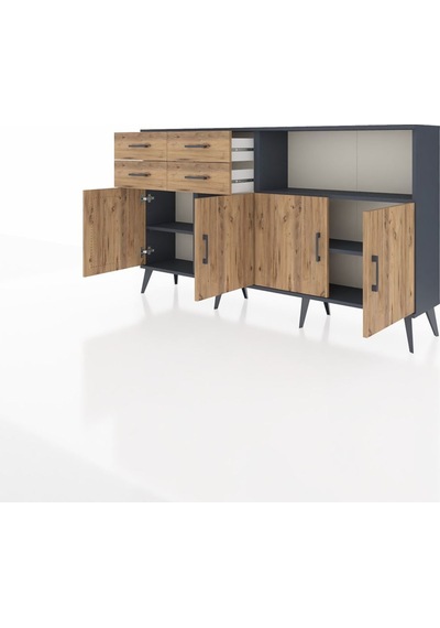 Arges Konsol 4 Raflı 4 Çekmeceli 4 Kapaklı 176x30x99 Antrasit-çam Atlas Çam - Antrasıt