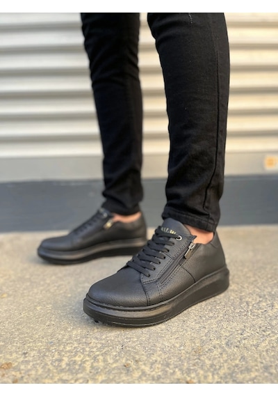 Jy155 Warrior Bağcıklı Ve Fermuarlı Cilt Erkek Günlük Sneaker Ayakkabı Cst - Siyah Siyah