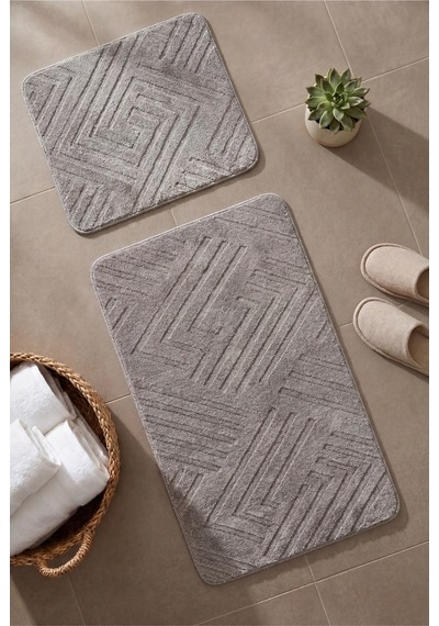 Buççin Online Mağaza Modern 2 Li Banyo Paspas Seti,kaymaz Taban,yumuşak Dokulu Polyester Gri Çok Renkli