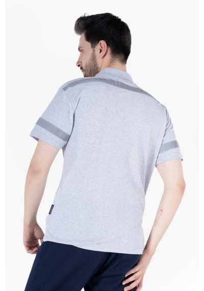 Polo Yaka Reflektörlü T-shirt Gri Melanj