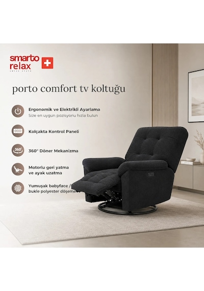 Smarto Relax Porto Comfort Elektrikli Döner Sallanan Tv Koltuğu Kontrol Panel... Siyah