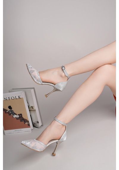 Nesilshoes Nesil Shoes Özma 361 Gümüş Yanı Açık Topuklu Kadın Stiletto GÜMÜŞ