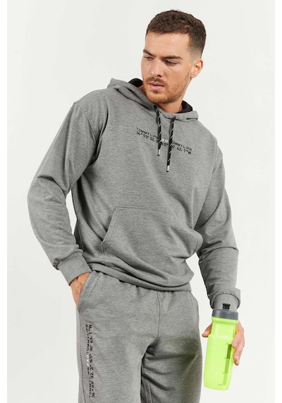 Tommy Life Gri Melanj Kapüşonlu Kanguru Cep Lastik Paça Erkek Oversize Eşofman Takımı - 85117 GRİ MELANJ