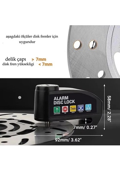 Cojans Alarmlı Disk Kilidi Motorsiklet Scooter Bisiklet Sesli Alarm 110 Desibel Yüksek Ses