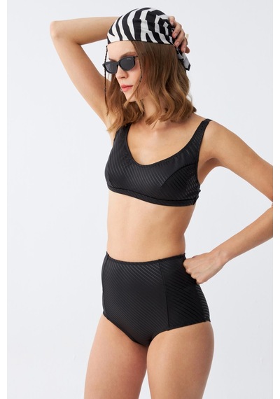 Akbeniz Kadın Siyah Pedli Yüksek Bel Bikini Takımı