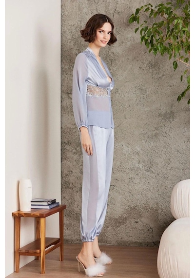 Pierre Cardin Saten Gecelik Sabahlık Pijama Takım Şort Takım 6'lı Gelin Çeyiz Seti Mist 6005 001