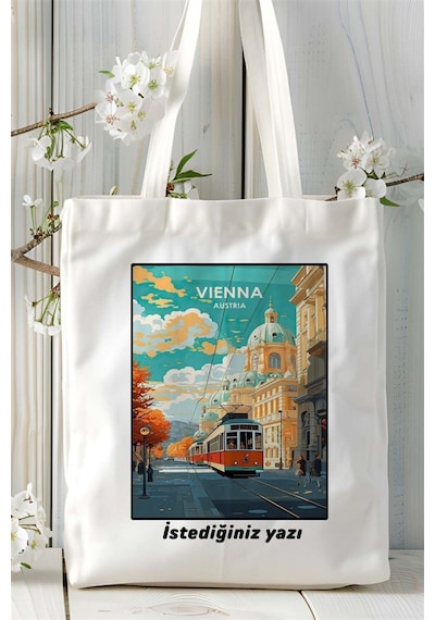 Art Hediye Vienna Baskılı Bez Çanta Omuz Çantası Kişiye Özel Desen 2 Çok Renkli