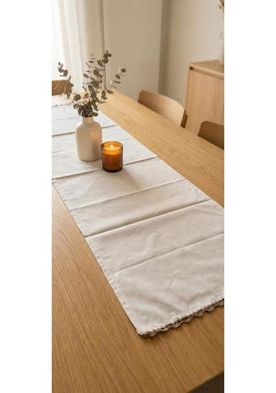 Canvas Runner El Yapımı Modern Dantel Detaylı, 40x140 Cm Masa Üstü Dekoratif Örtü Diğer