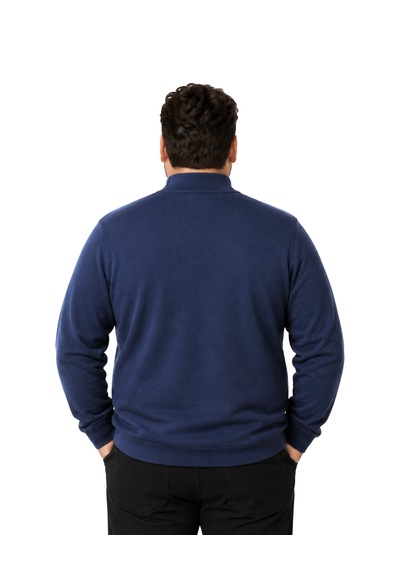 Battalmoda Erkek Büyük Beden İndigo Fermuarlı Dik Yaka Pamuklu Kazak 3xl-4xl-5xl-6xl
