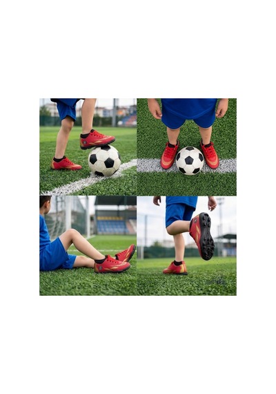 Çocuk Halı Saha Futbol Ayakkabısı Hafif, Kaymaz Tabanlı, Bağcıklı Kramponsuz Spor Ayakkabı Kırmızı