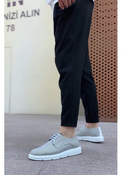Ba0003 Bağcıklı Klasik Spor Gri Renk Keten Yüksek Taban Casual Erkek Ayakkabı Gri4