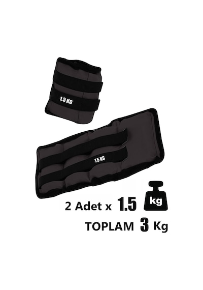 1,5 Kg X 2 Adet Siyah El Ayak Bileği Ağırlığı + Dambıl Set Siyah