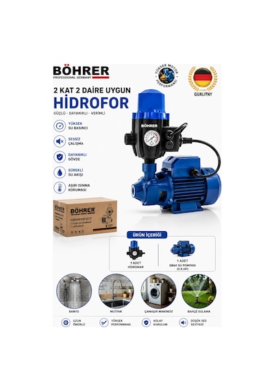 Böhrer Ba011424 2 Kat 2 Daire Uygun Otomatik Aç Kapa Hidrofor - Şebeke Suyuna Uygun