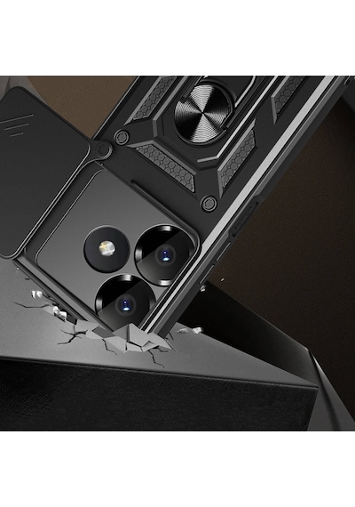 Ennar Xiaomi Redmi 13 4g Kılıf Magnetik Standlı Sürgülü Kamera Korumalı 360 Döner Yüzüklü Kapak Lacivert