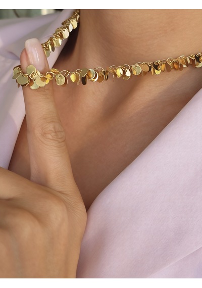 Sıralı Arpa Pullu Model Altın Kaplama Kolye Gold
