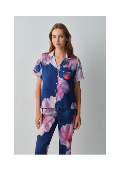 Suwen Floral Gömlek Yaka Pijama Takımı Wsh10510071377 Petrol Mavisi Suwen Floral Gömlek Yaka Pijama Takımı Wsh10510071377 Petrol Mavisi