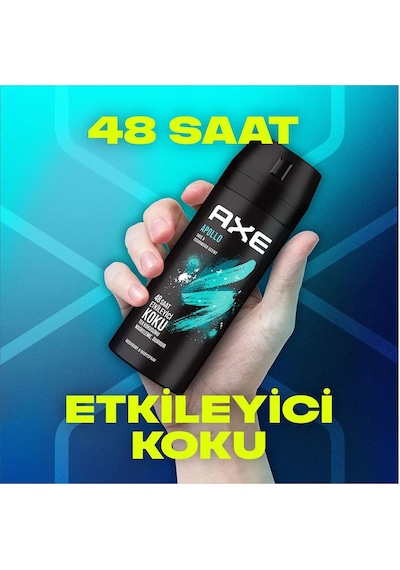 2 Adet Axe Erkek Sprey Deodorant Apollo 48 Saat Etkileyici Koku Vücut Spreyi 150 Ml