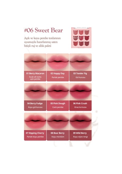 Dasique 9 Renkli Ruj & Allık Paleti Mood Painting Lip & Cheek Palette 06 Sweet Bear 06 Sweet Bear