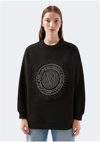 Mavi M Baskılı Siyah Kadın Sweatshirt-siyah Siyah