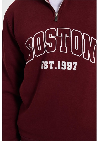 Tudors Erkek Relax Fit Rahat Kesim Pamuklu Yarım Fermuarlı Baskılı Bordo Sweatshirt-42314 Bordo Tudors Erkek Relax Fit Rahat Kesim Pamuklu Yarım Fermuarlı Baskılı Bordo Sweatshirt-42314 Bordo