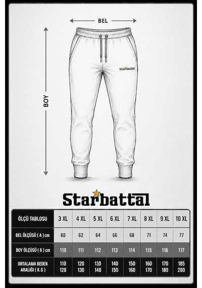 Starbattal Büyük Beden Basic Eşofman Altı Full Lycra 11516 Sıyah-924 SIYAH