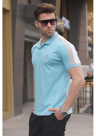 Madmext Mavi Şeritli Polo Yaka Erkek Tişört 5215-mavi Mavi