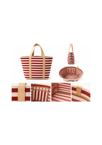 Aşkana %100 Pamuk Çizgili Büyük Marin Plaj Çantası 42,5x28x15 Cm Lacivert Ve Kırmızı Renk Seçeneği Kırmızı