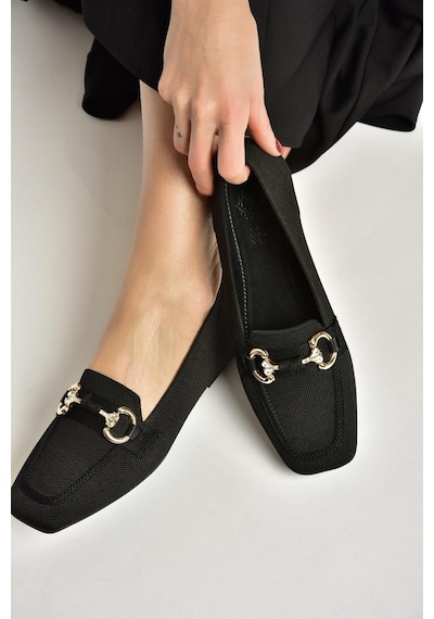 Fox Shoes Y820400104 Siyah Triko Kumaş Toka Detaylı Kadın Babet Siyah