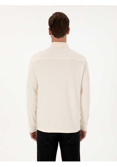 Ekru Regular Fit %100 Pamuk 3 İplik Polo Yaka Sweatshirt Bej