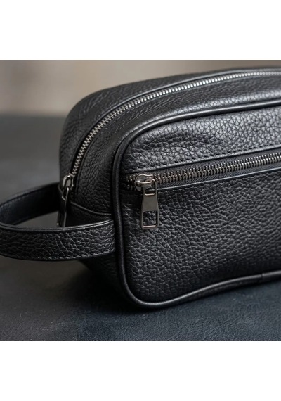 Erkek Siyah Deri El Çantası Çift Fermuarlı El Tutmalı 20x13 Cm Günlük Seyahat Organizer Çanta Diğer