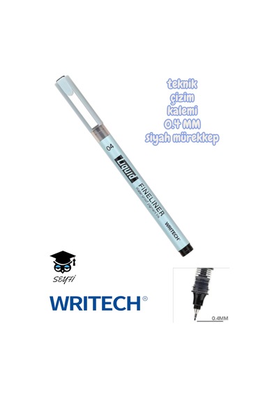Teknik Çizim Kalemi Siyah Mürekkep Drawing Pencil Metal Klips Çelik Uç