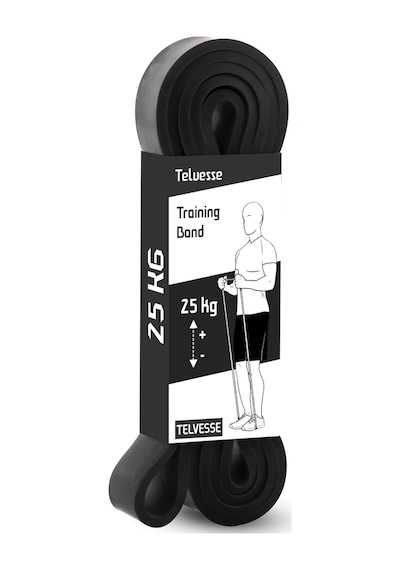 25 Kg Direnç Bandı Kas Geliştirme Lastiği Fitness Pilates Cross Training Bant Siyah - Sert Siyah
