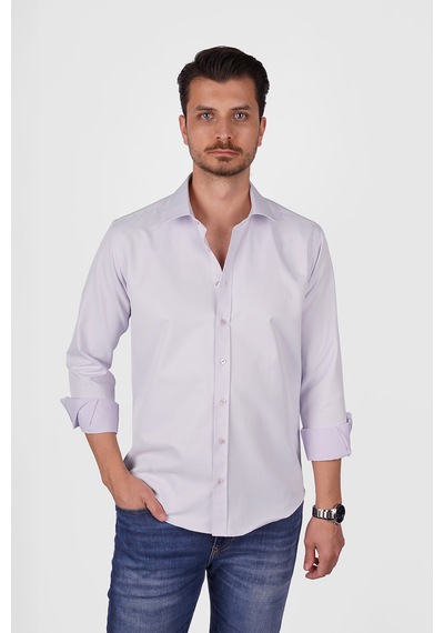 Lila Saten Slimfit Erkek Gömlek Lila