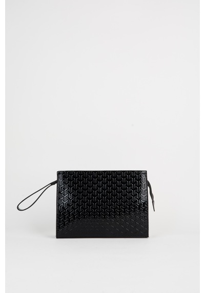 Vivaq Kadın Petunya Dokulu Siyah Astarlı Suni Deri Bilek Askılı Portföy El Ve Clutch Çanta SİYAH
