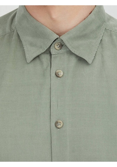 Kip Mint Çizgili Regular Fit Dokuma Kadife Casual %100 Pamuk Gömlek Mint