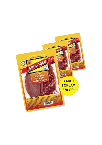 Çemeni Sıyrılmış Dilimli Dana Kontrfile Pastırma 90 Gr. Üçlü Paket Toplam 270 Gr.