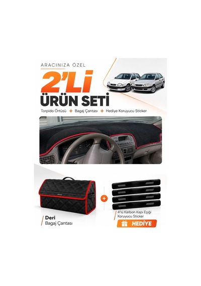 E-biz Toyota Corolla Terra E110 1997-2002 Uyumlu Torpido + Deri Çanta - Siyah-kırmızı - To013