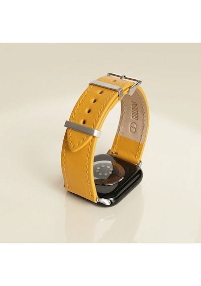 Goldoni Apple Watch Uyumlu Sarı İnce Gerçek Deri Kordon El Yapımı