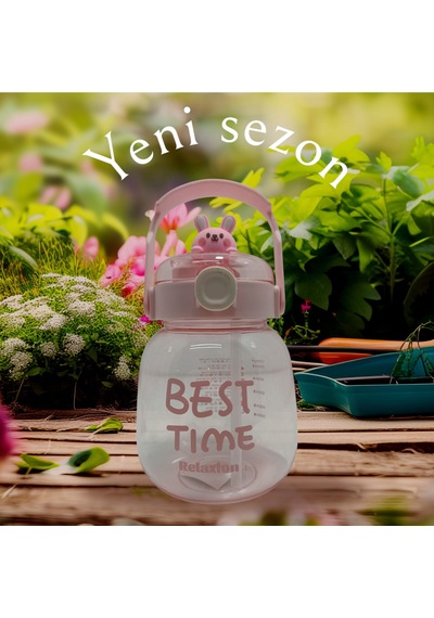Relaxion, Maskotlu, Hediyeli, Boyun Askılıklı, İthal Lüx Pembe Matara/suluk 1100 Ml 450 Açık Pembe