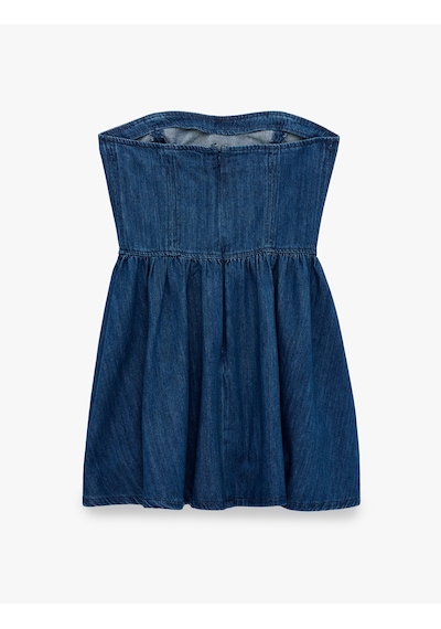 Koton Pamuklu Straplez Kalp Yaka Kolsuz Korse Detaylı Mini Denim Elbise Koyu İndigo 6sal80040md Indigo