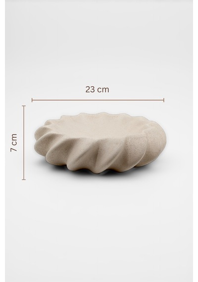Fjora Bej Dokulu Bohem Seramik Obje Tabak 23x7 Cm