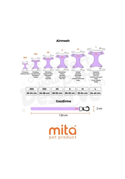 Mita Air Mesh Kedi Köpek Göğüs Tasması Çift Reflektörlü, Terletmeyen Lila